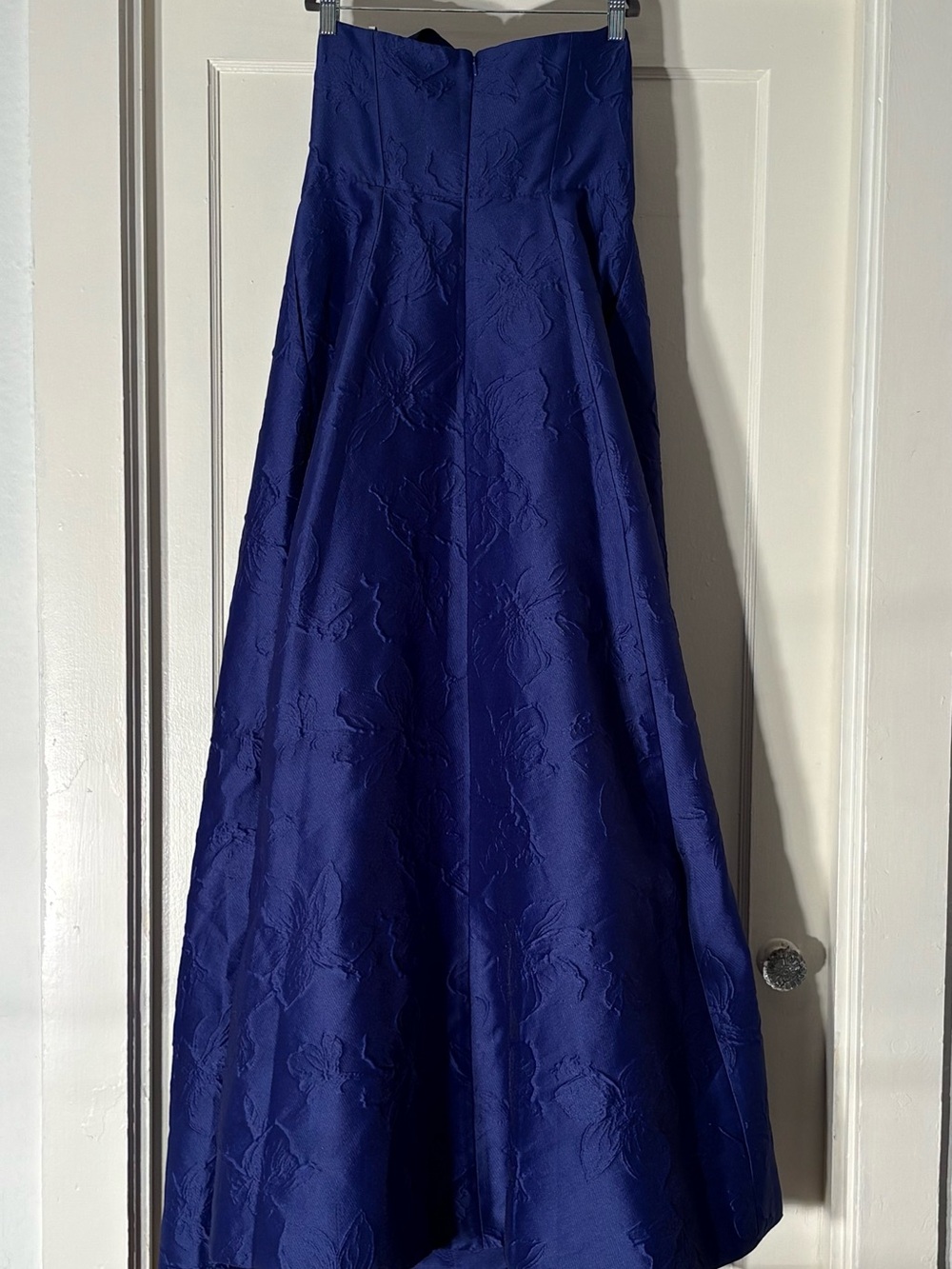 Monique Lhuillier Strapless Floral Jacquard Gown in Navy - Picture 2 of 9